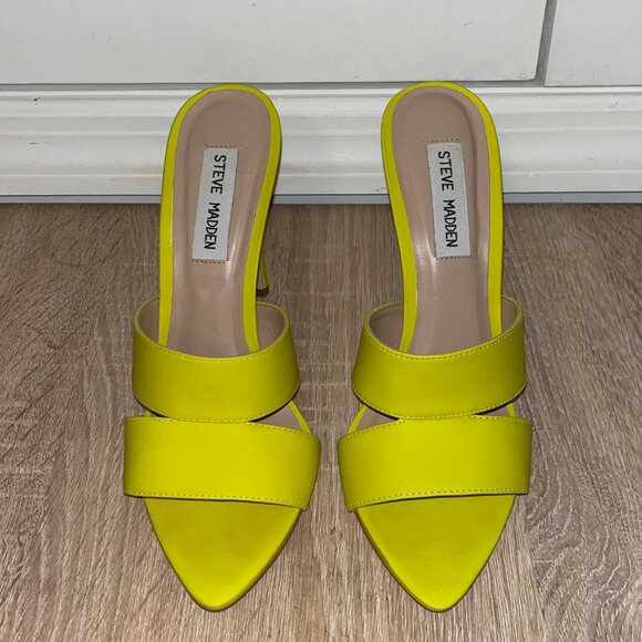 Steven Madden neon yellow stiletto mules GREAT CONDITION - Picture 4 of 4